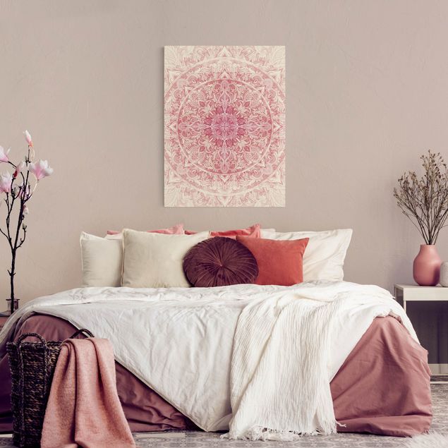 Canvas schilderijen Mandala WaterColours Sun Ornament Light Pink