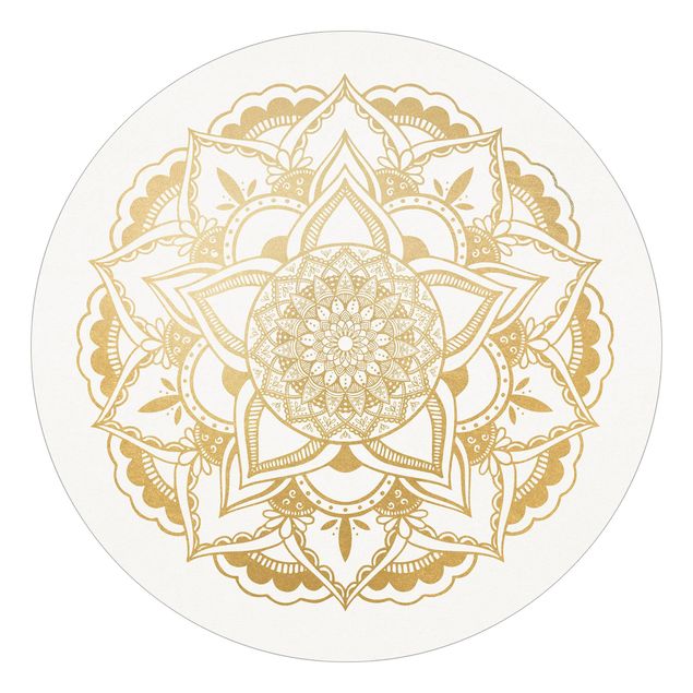 Behangcirkel Mandala Flower Gold White
