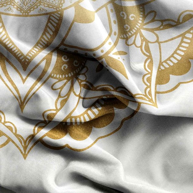 Gordijnen met patroon Mandala Flower Semicircle Gold White