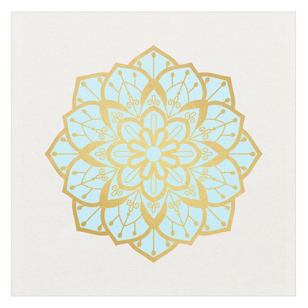 Raamfolie - Mandala Illustration Flower Light Blue Gold