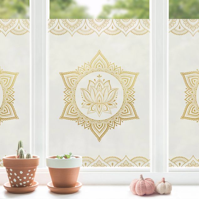 Raamfolie - Mandala Lotus Illustration Ornament White Gold