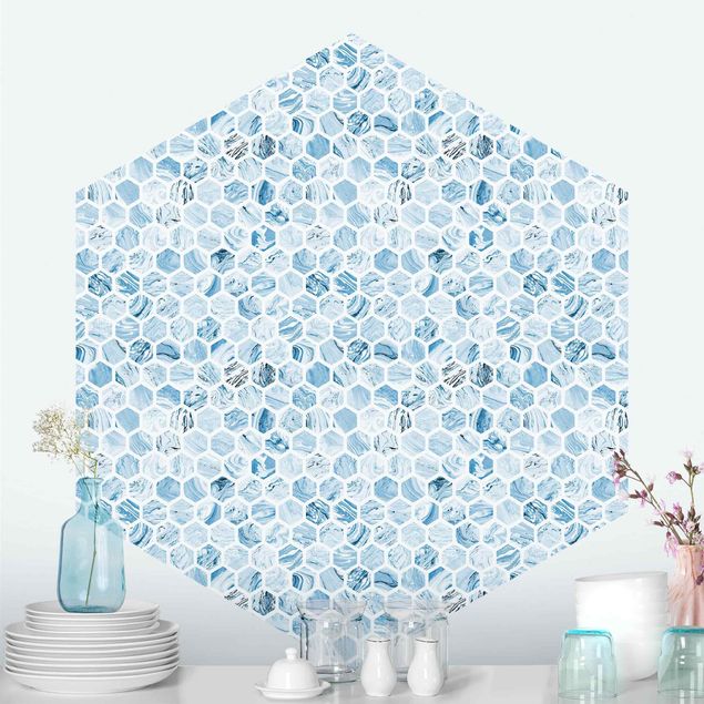 Hexagon Behang Marble Hexagons Blue Shades