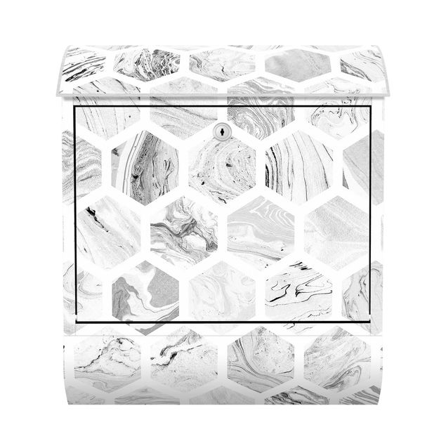 Brievenbussen Marble Hexagons In Greyscales