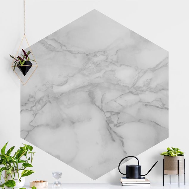 Hexagon Behang Marble Look Black And White