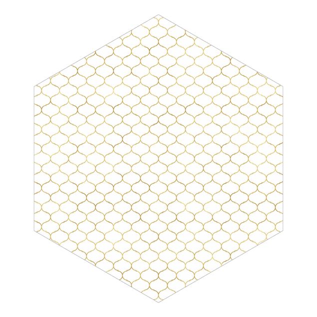 Hexagon Behang Moroccan Watercolour Line Pattern Gold