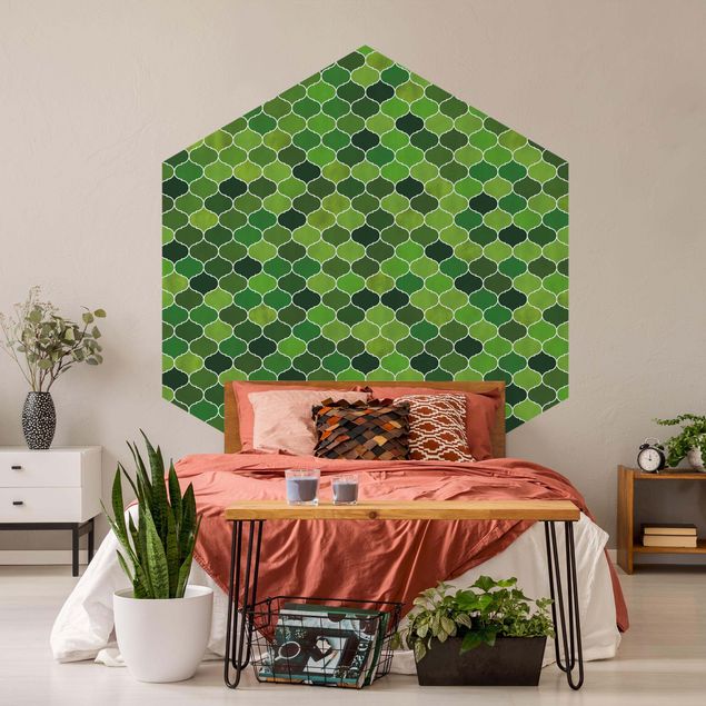 Hexagon Behang Moroccan Watercolour Pattern Green