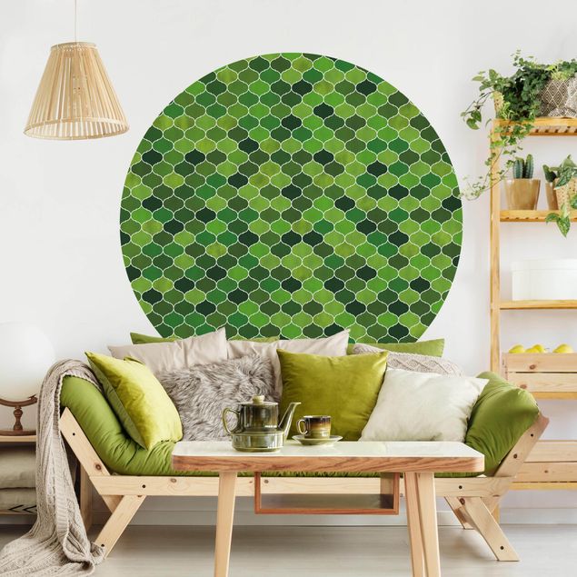 Behangcirkel Moroccan Watercolour Pattern Green