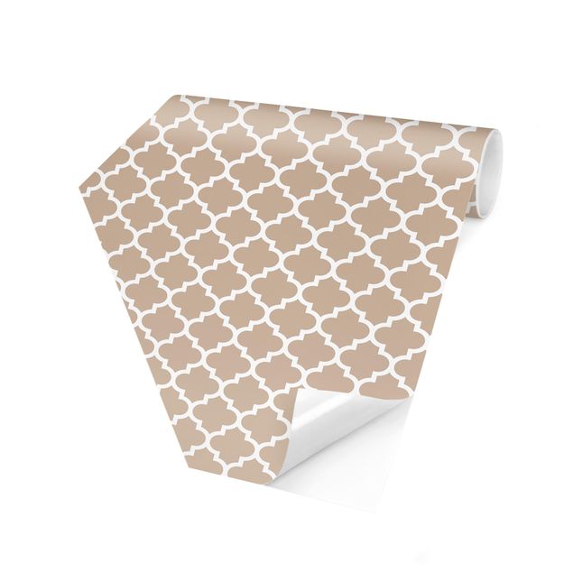 Hexagon Behang Moroccan Pattern With Ornaments In Front Of Beige