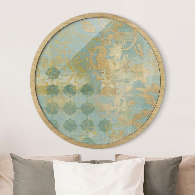 Runde Bilder mit Rahmen Moroccan Collage In Gold And Turquoise II