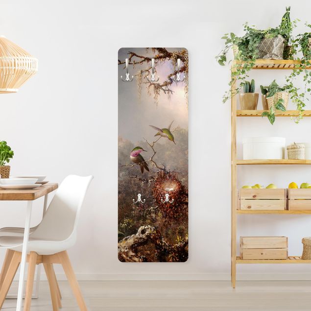 Wandkapstokken houten paneel Martin Johnson Heade - Orchid And Three Hummingbirds