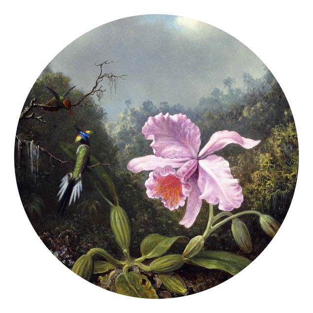 Behangcirkel Martin Johnson Heade - Still Life With An Orchid And A Pair Of Hummingbirds