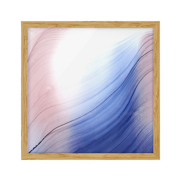 Bild mit Rahmen - Melierter Farbtanz Blau mit Rosa - Quadrat