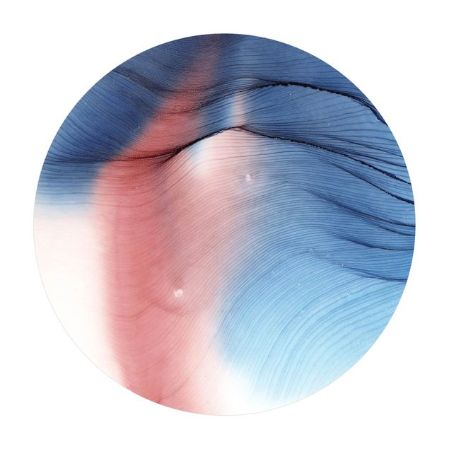 Runder Vinyl-Teppich - Melierter Farbtanz in Blau mit Rot