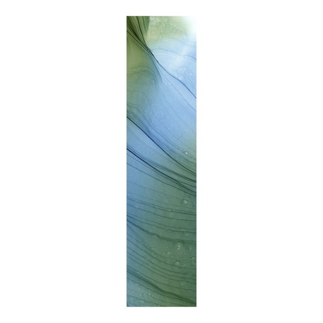Schiebegardinen Set - Meliertes Moosgrün mit Blau - Flächenvorhang