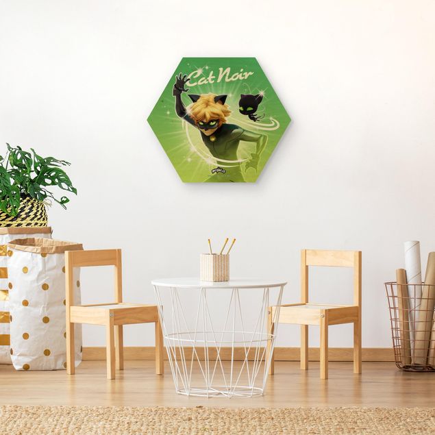 Hexagons houten schilderijen - Miraculous Cat Noir And Plagg
