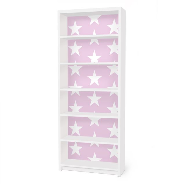 Meubelfolie IKEA Billy Boekenkast White Stars On Light Pink
