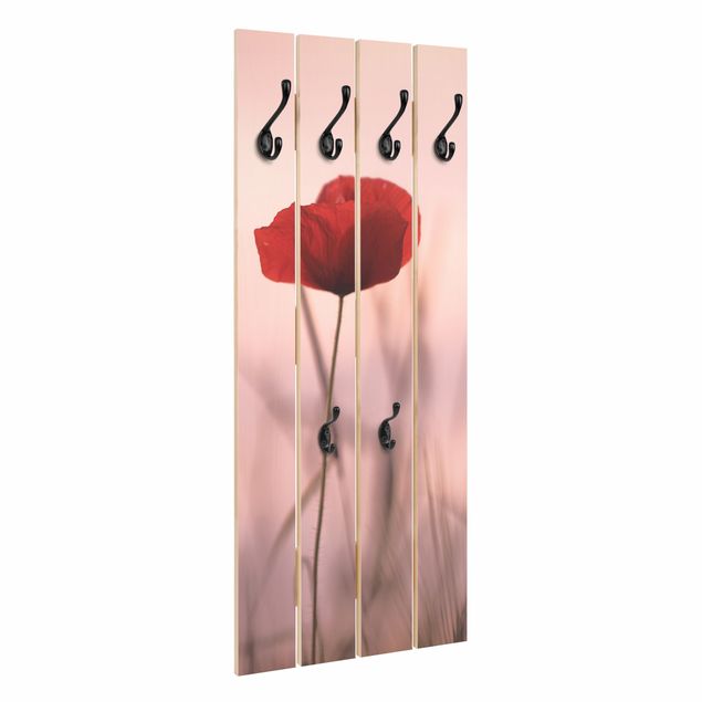 Wandkapstokken houten pallet Poppy Flower In Twilight