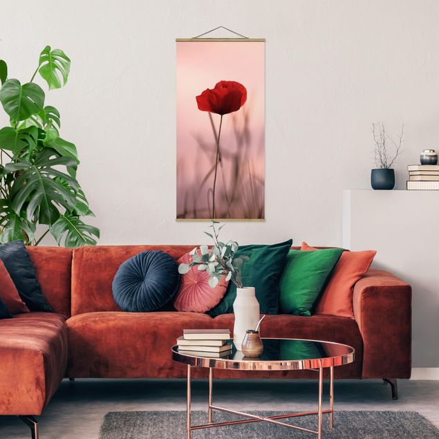 Stoffen schilderij met posterlijst Poppy Flower In Twilight