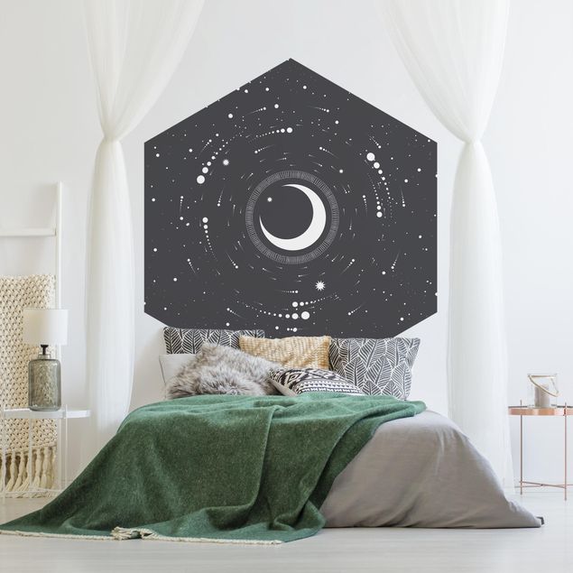 Hexagon Behang Moon In Star Circle