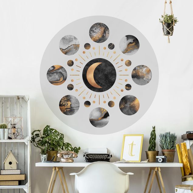 Behangcirkel Moon Phases Abstract Gold