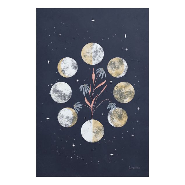 Glasschilderijen - Moon Phases and daisies