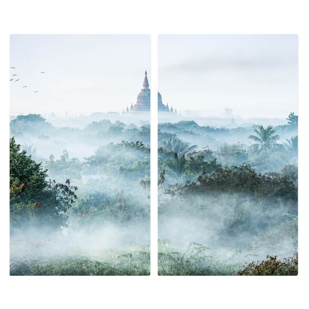 Kookplaat afdekplaten Morning Fog Over The Jungle Of Bagan