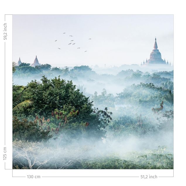 Gordijnen bos Morning Fog Over The Jungle Of Bagan