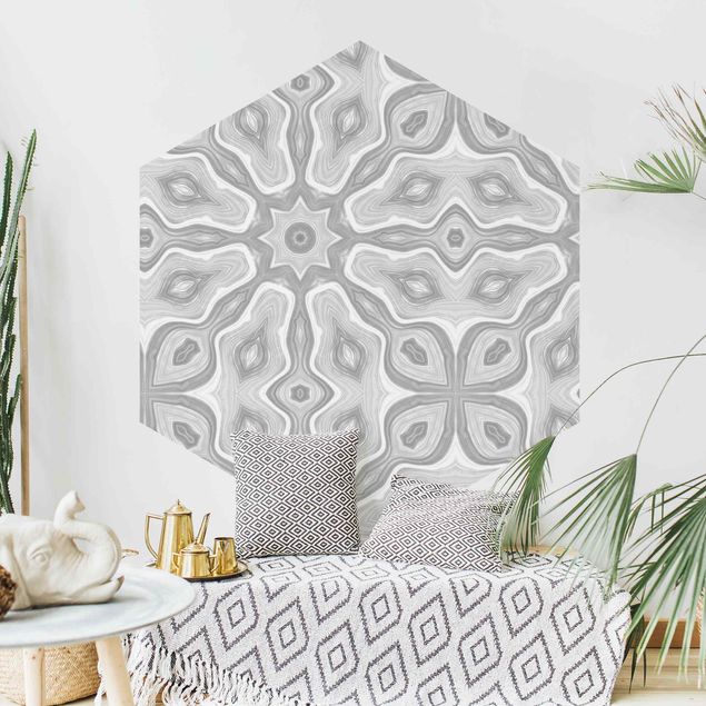 Hexagon Behang Pattern In Gray And Silver With Stars