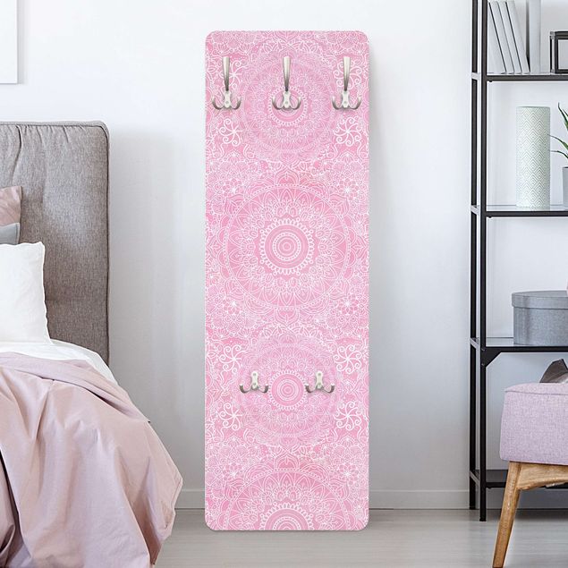 Wandkapstokken houten paneel Pattern Mandala Light Pink
