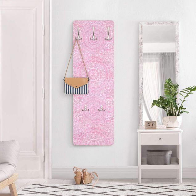 Wandkapstokken houten paneel Pattern Mandala Light Pink