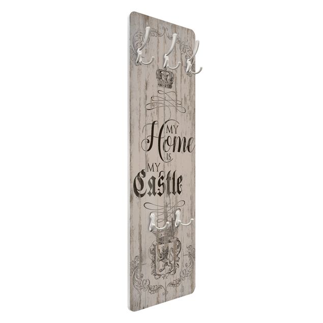 Wandkapstokken houten paneel My Home is my Castle