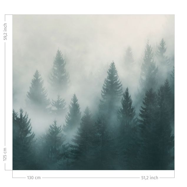 Gordijnen bos Coniferous Forest In Fog