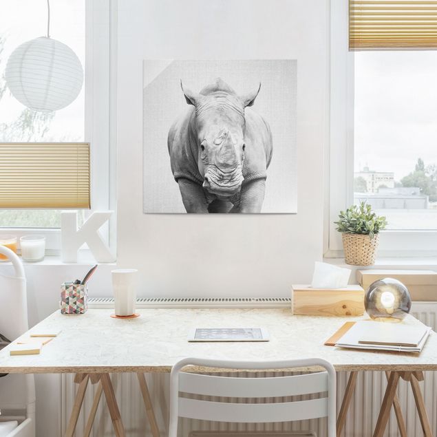 Glasschilderijen - Rhinoceros Nora Black And White