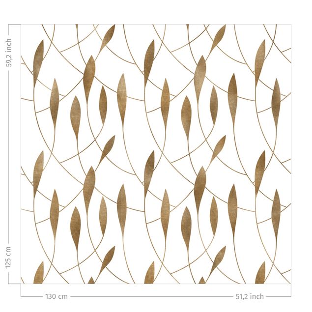 Gordijnen met patroon Natural Pattern Sweeping Leaves In Gold