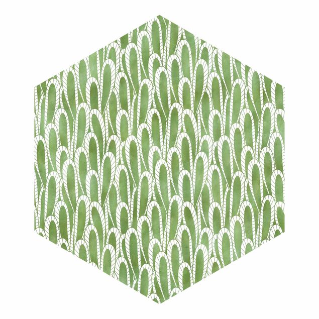 Hexagon Behang Natural Pattern Succulents In Green