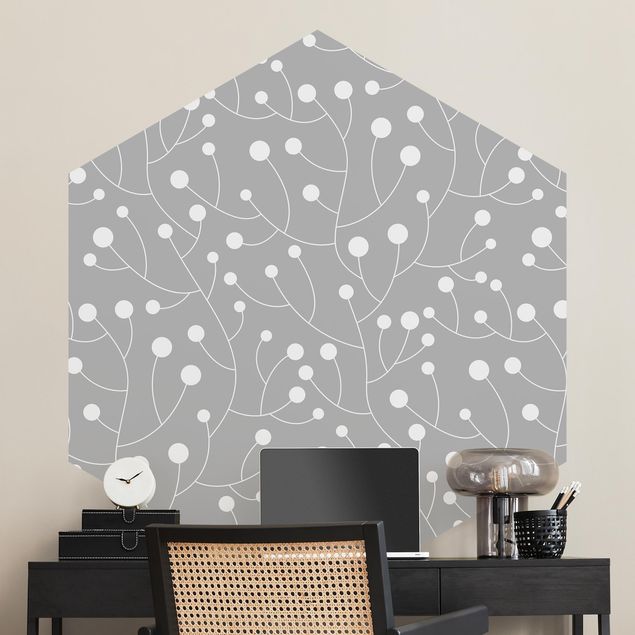 Hexagon Behang Natural Pattern Growth With Dots On Gray