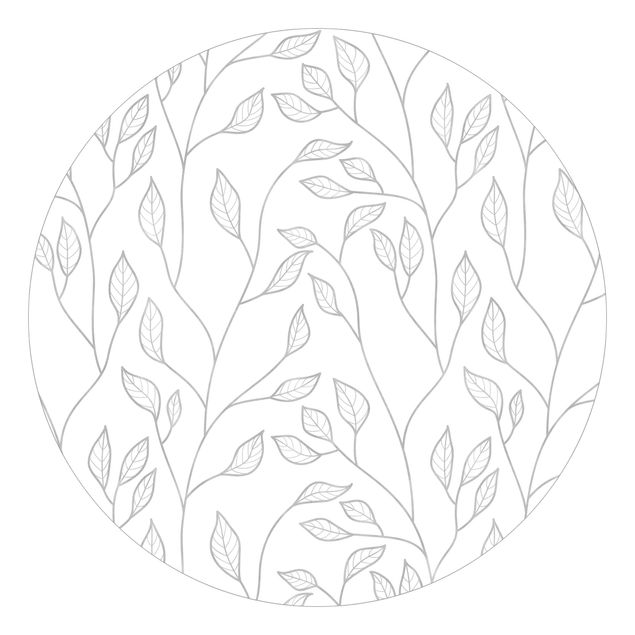 Behangcirkel Natural Pattern Branches With Leaves In Grey