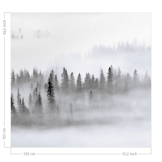 Gordijnen bos Fog In The Fir Forest Black And White