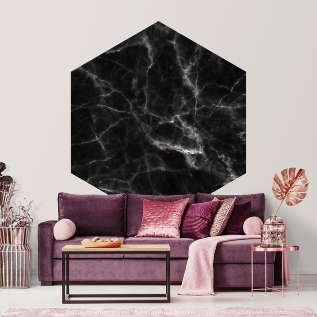 Hexagon Behang Nero Carrara
