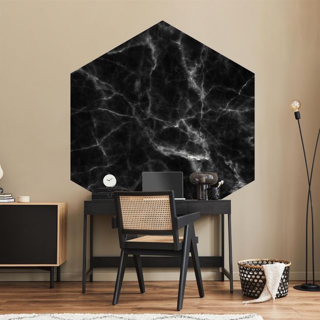 Hexagon Behang Nero Carrara
