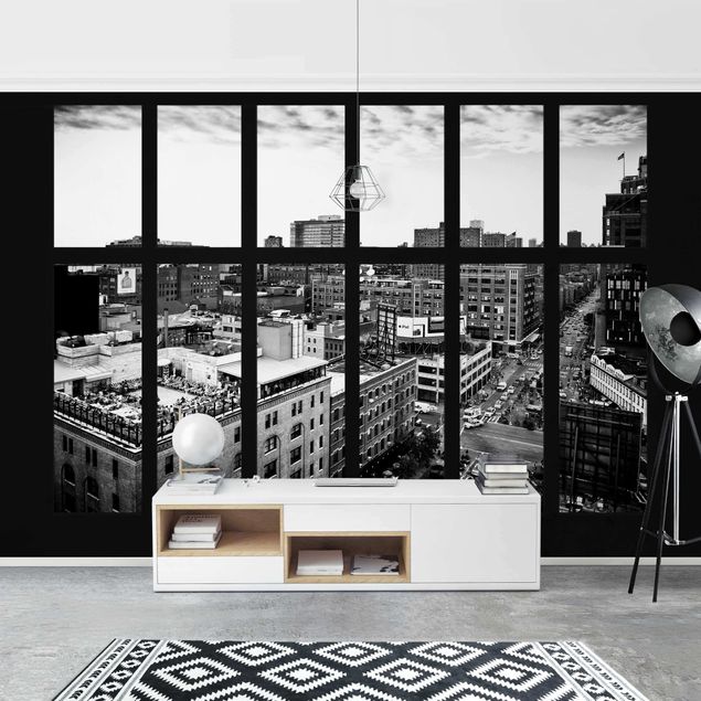 Fotobehang New York Window View Black And White