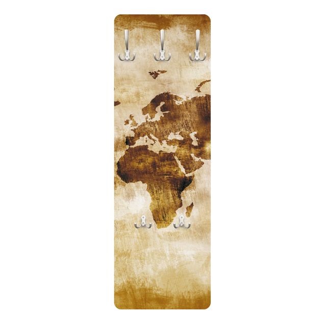 Wandkapstokken houten paneel No.CG75 Map Of The World
