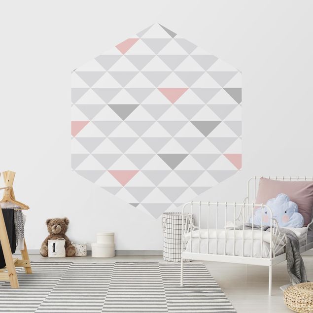 Hexagon Behang No.YK65 Triangles Gray White Pink