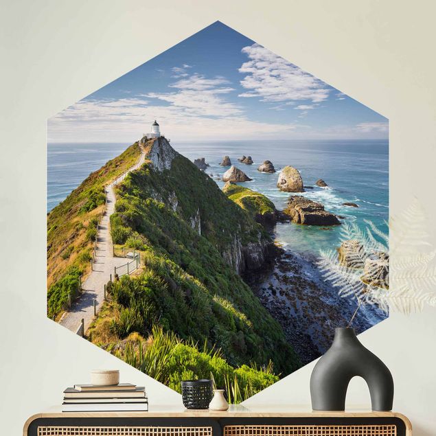 Hexagon Behang Nugget Point Lighthouse And Sea New Zealand
