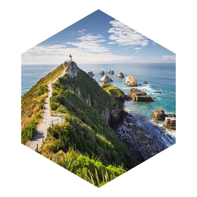 Hexagon Behang Nugget Point Lighthouse And Sea New Zealand