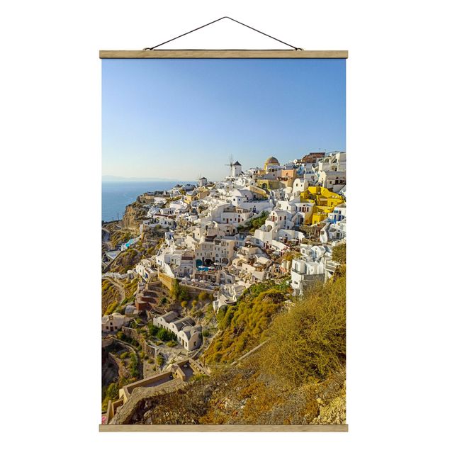 Stoffen schilderij met posterlijst Oia On Santorini