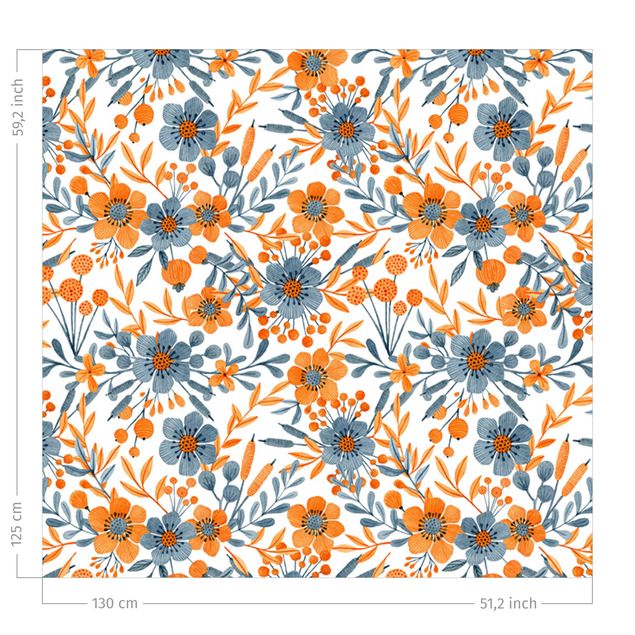 gordijnen bloemen Orange Blue On White