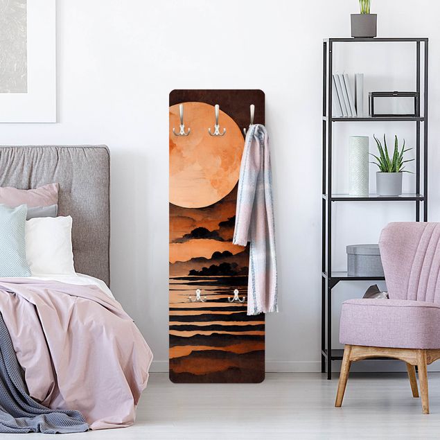 Wandkapstokken houten paneel - Orange Moon