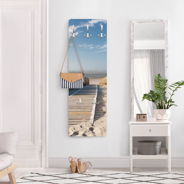 Wandkapstokken houten paneel Baltic Sea Beach
