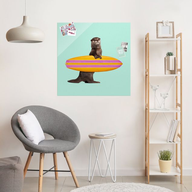 Magnettafel Glas Otter With Surfboard